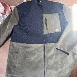 Eddie Bauer Olive Green and Black Quilted Fleece Jacket